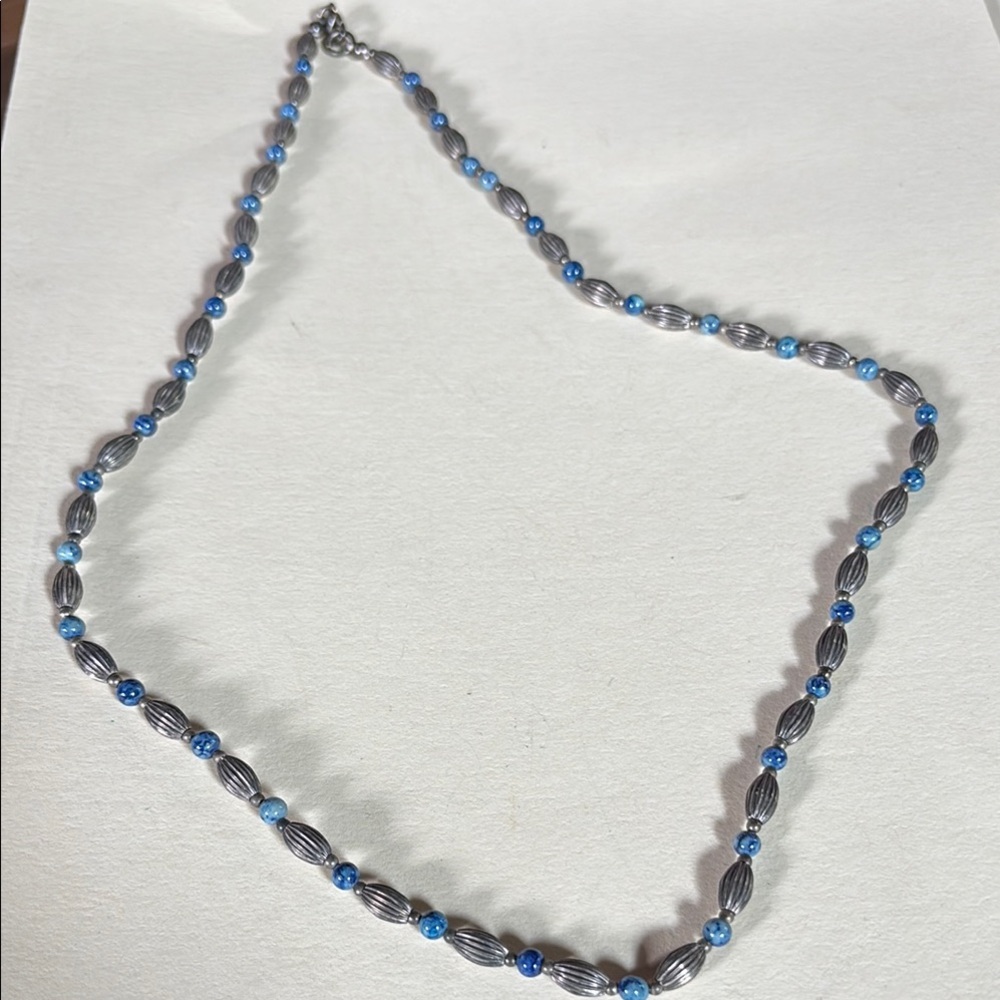 Elegant Silver and Blue Beaded Necklace